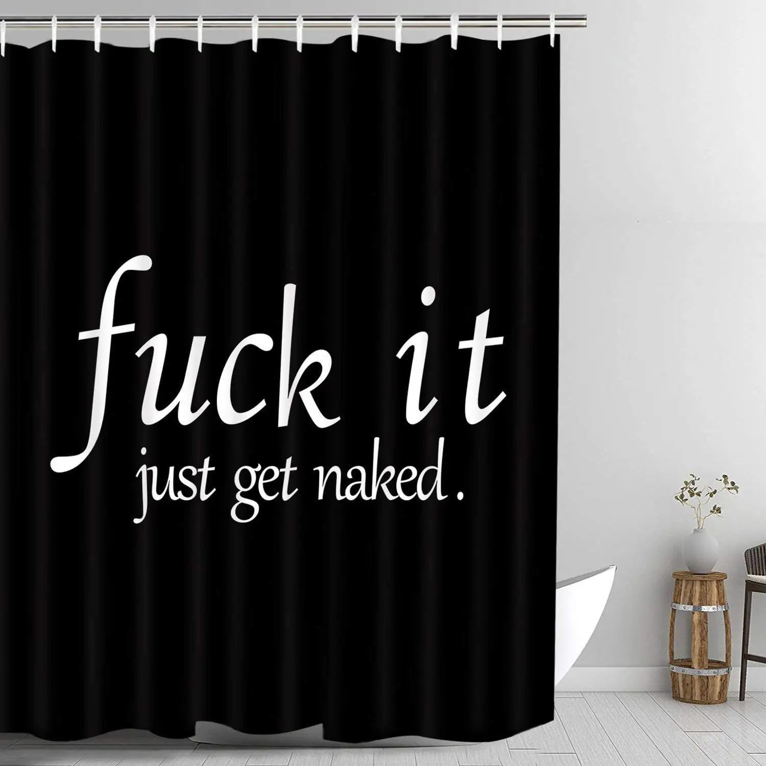 

Fuck IT Get Naked Shower Curtain Black and White Funny Shower Curtains for Bathroom Decor Waterproof Polyester Bathroom Set