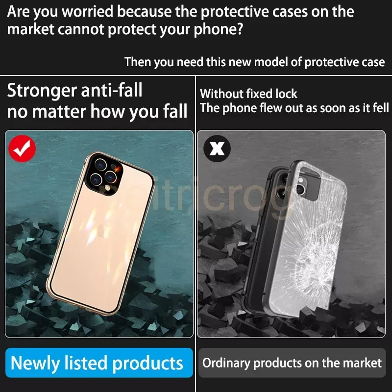 

Hot Sales For iPhone14 13 12 11 Pro Max X XR XS Max Case Degree Upgrade Double Side Double Lock Case
