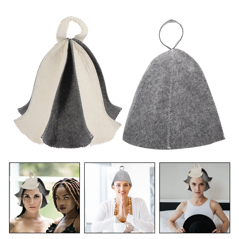 

2Pcs Felt Showering Hats Portable Sauna Hats Dry Steam Room Sauna Hats Home Sauna Caps