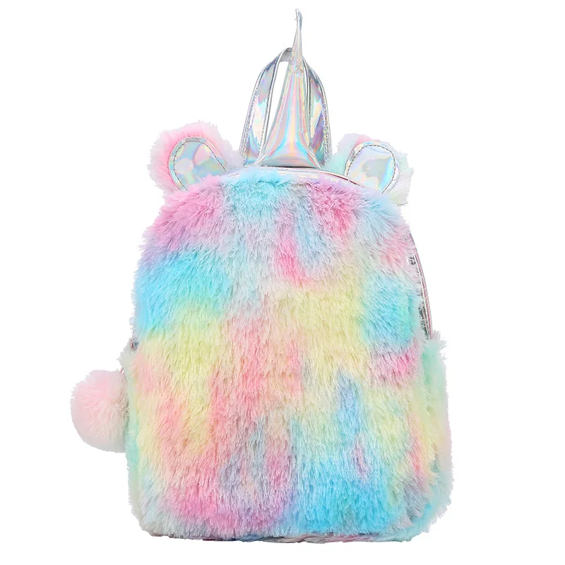 School Bags For Girls Plush Small Backpack Kawayi  Silver Laser Pu Kid Bags Children Gift 11inch