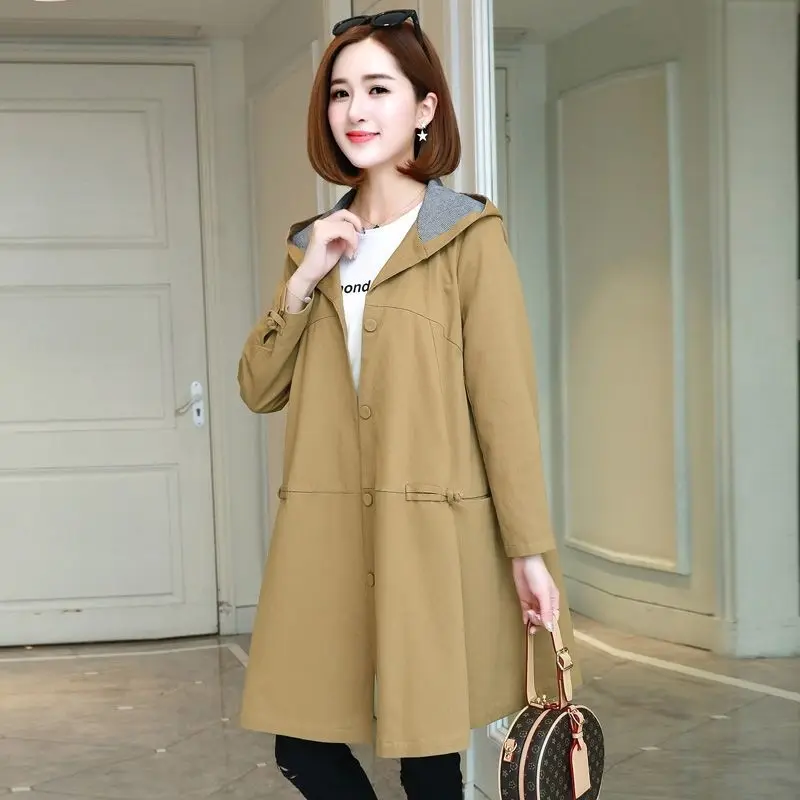 

Тренчкот женский средней длины, тонкая Свободная куртка с капюшоном, одежда на весну и осень, K719, 2023