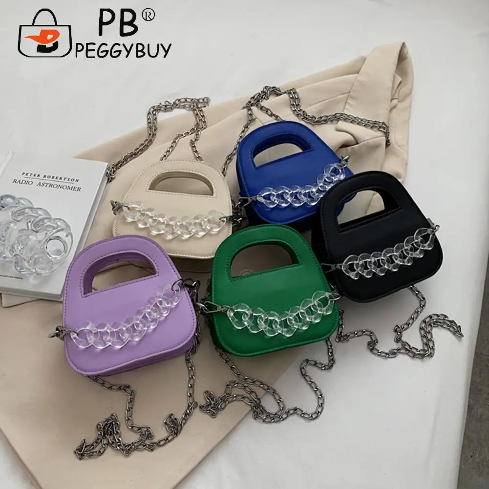 

2022 New Fashion PU Leather Small Shoulder Crossbody Toast Bag wtih Acrylic Chain Casual All-match Solid Color Shopping Handbags