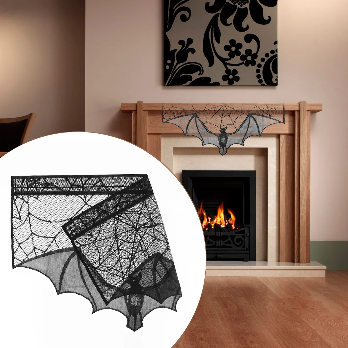 

Lace Spiderweb Fireplace Scarf Spider Table Lamp Web Curtain Window Runner Cobweb Tablecloth Rectangular Scarves Mantle