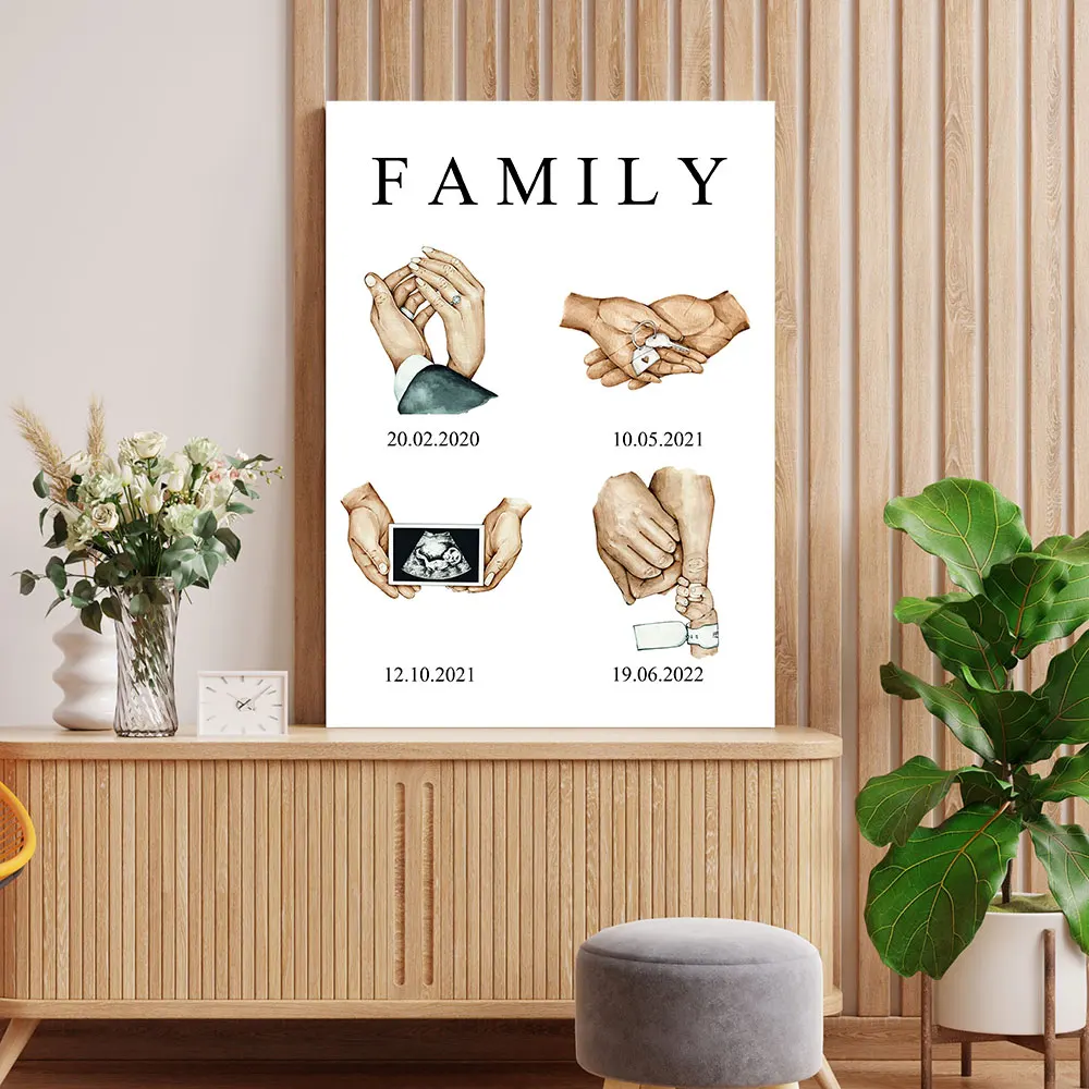 

Hand in hand Family Poster Heart Love Day Custom Art Print Minimalist Canvas Painting Wall Picture Living Room Home Decor Gift