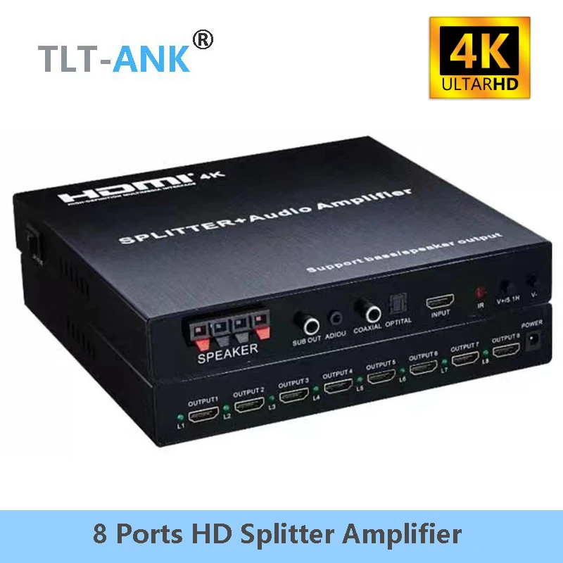 5.1 Channel Audio Optical Fiber And Coaxial Output 8 Ports HDMI Splitter Amplifier