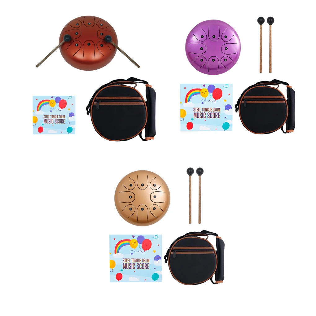

Steel Tongue Drum 8 Tone Handpan Drums with Mallet Carry Bag Percussion Drumsticks Tambourine Toys for Wine red