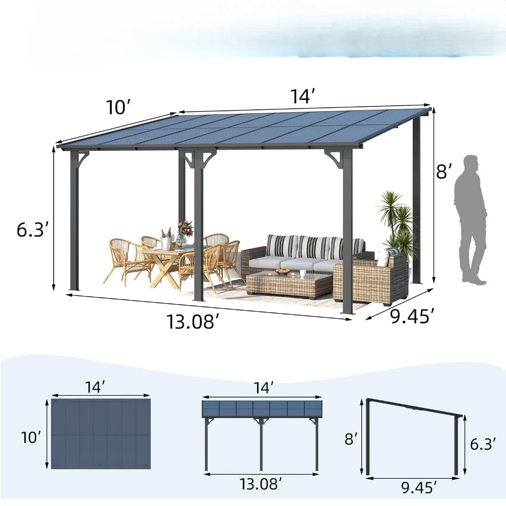 14 'x 10' беседка для патио твердая верхняя с крышей (140 кв. футов затенением)