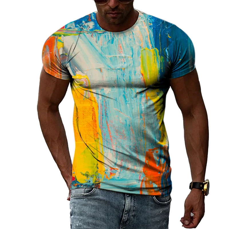 

Spring and summer creative big selling color drawing pattern men's plus size T-shirt 3D printing trend round neck short sleeve