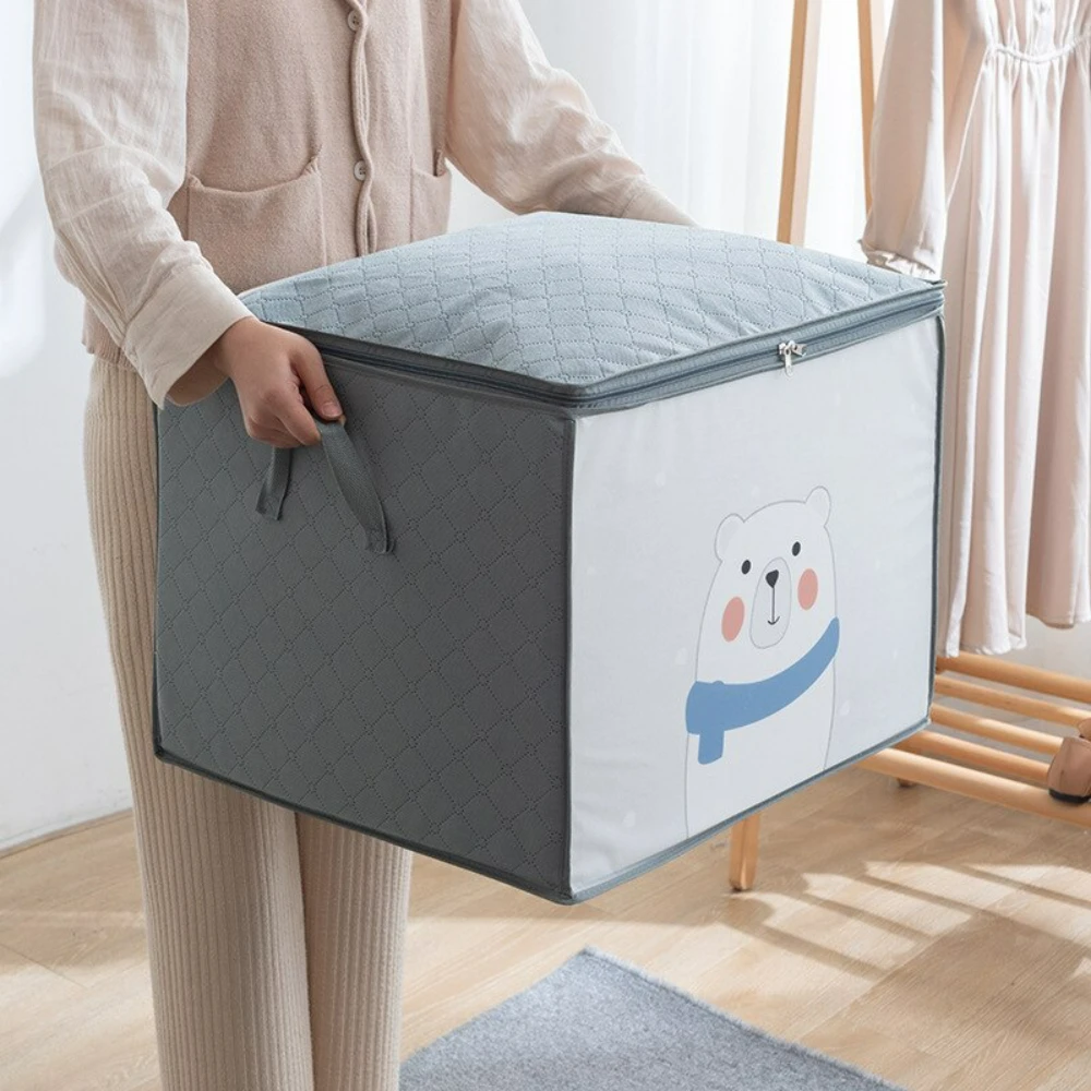 

1pc Large Capacity Clothes Storage Bag Organizer With Reinforced Handle For Blankets Bedding Foldable With Zipper Storage Bag