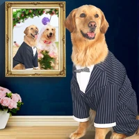 big dog striped suit with bow tie pet gentleman formal costume medium large dog wedding tuxedo outfit clothes pet dress clothing