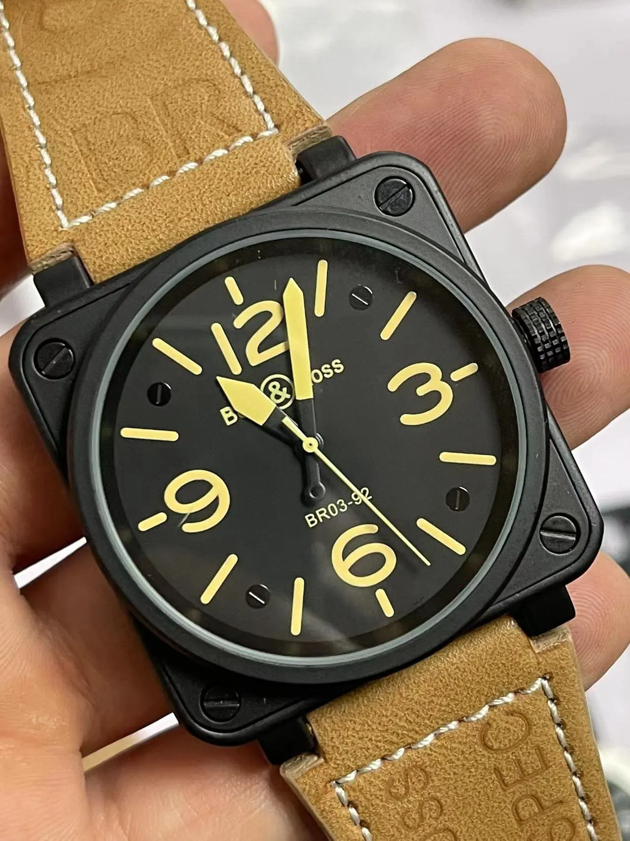 

Wristwatches Mens Watch Automatic Mechanical Bell Brown Leather Black Rubber Ross 6 Hands