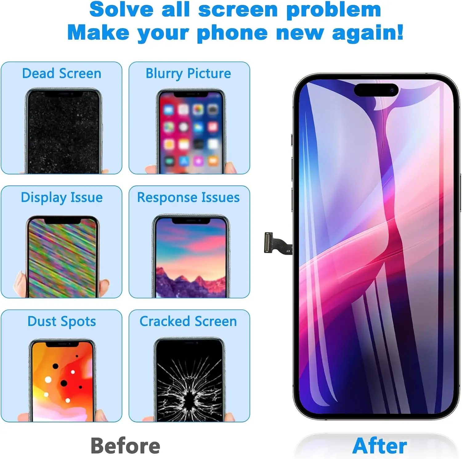 Фото Замена экрана для iPhone 15, 15 Plus, Pro Max: полный комплект LCD-дисплея Full HD и сенсорного дигитайзера, включая инструменты для ремонта и защитное стекло. №3
