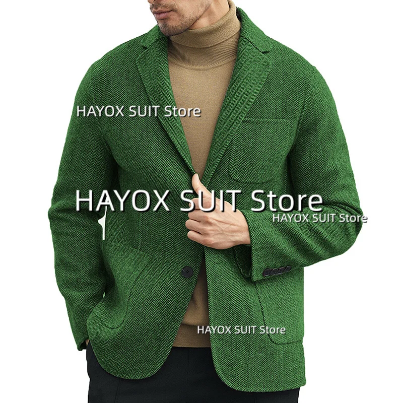 

Man Suit Jacket Herringbone One Button Point Lapel Wool Blazer Casual Prom Party Wedding Groomsman Tuxedo