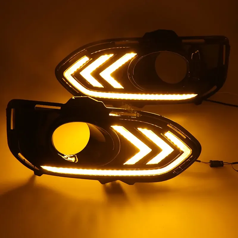 2pcs For Honda jazz fit 2018 2019 LED DRL Daytime Running Lights Daylight Fog Lamp Cover With Turn signal lamp