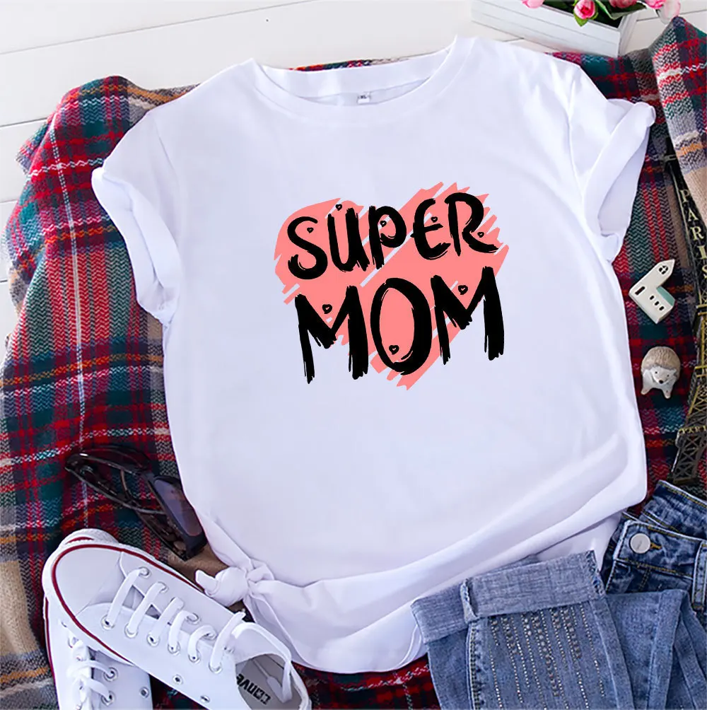 

2023 Super Mom T Shirt Fashion Cotton Comfortable Women Tops Print Round Neck Tee Female Casual Short Sleeve Summer Lady Clothes