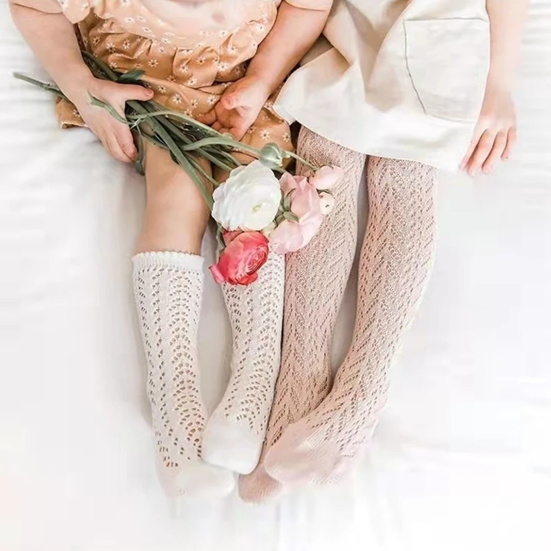 

2022 New Spring Baby Girls Cotton Leggings Hollow Out Solid Color Tights Toddler Kids Pantyhose Children Stockings 0-24 Months