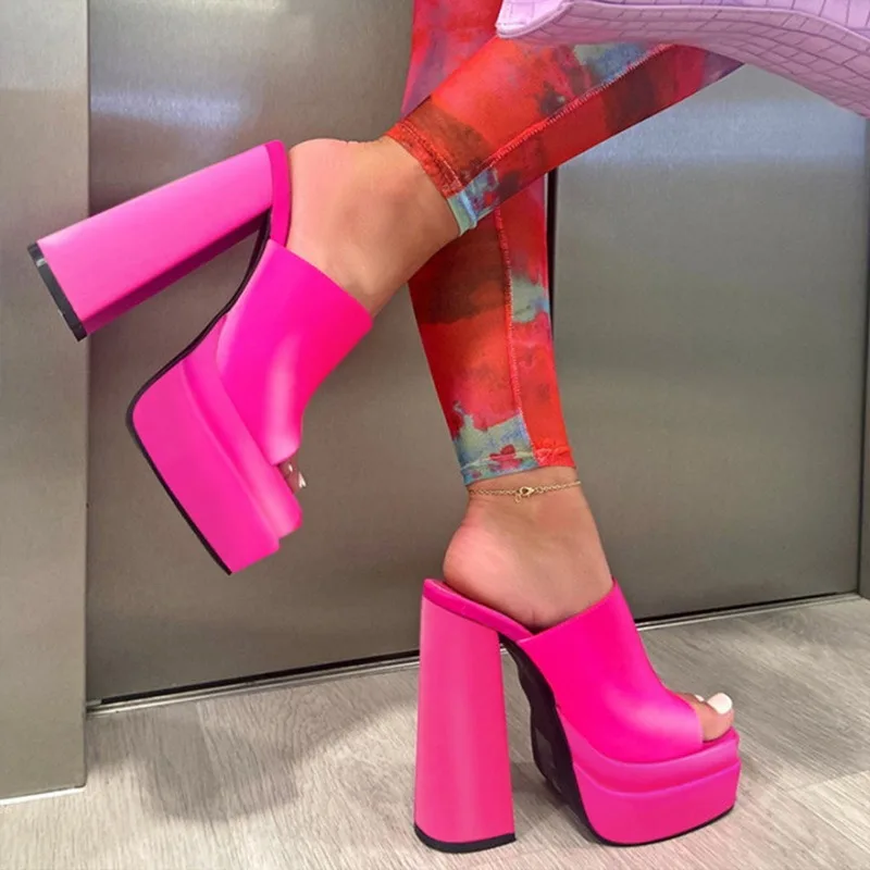 Сандалии Женские однотонные на платформе высокий каблук без застежки
