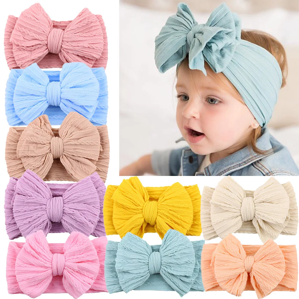 

Cute Bowknot Baby Headband Baby Turban Solid Color Newborn Baby Girls Elastic Hair Bands Soft Nylon Hairbows Hair Accessories