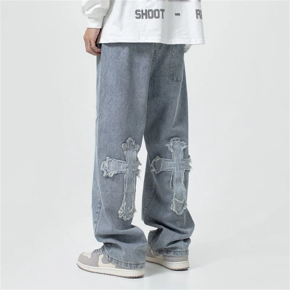 Men Streetwear Baggy Jeans Trousers Cross Hip Hop European Mens Loose Jeans Pants Women Oversized Boyfriend Jeans Denim Jeans