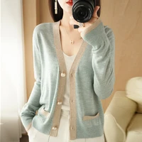 solid v neck women cashmere thin cardigan sweater single breasted loose cardigan 2022 knitted spring autumn new fashion top