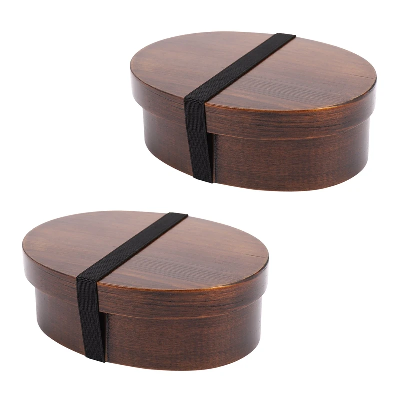 

2X Wooden Lunch Boxs Food Containers Japanese Style Bento Lunchbox For Children School Dinnerware Bowl Boxes