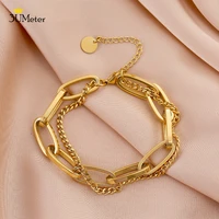 3umeter link chain bangle bracelet 18 k plated golden cuban chain bracelets stainless steel bracelet layerd punk women jewelry