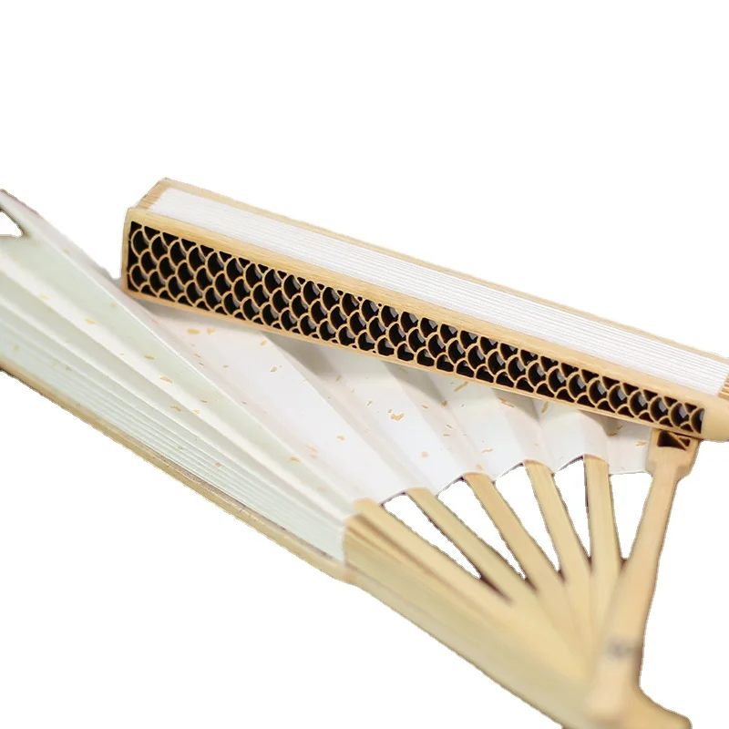 

Pane Hollow Fan 9-Inch Jade Bamboo Carved 10-Inch Xuan Paper Folding Fan Raw Silk Fan Surface Hanfu Retro Style