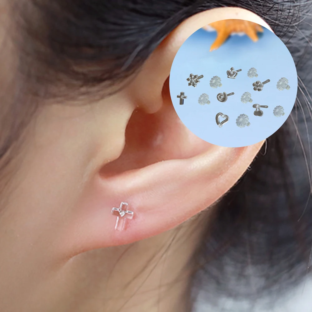 

Portable 1 Pair Invisible Earrings Disinfection Stick Plastic Soft Mini Resin Earrings Small Ear Studs Set Women And Girl Gifts