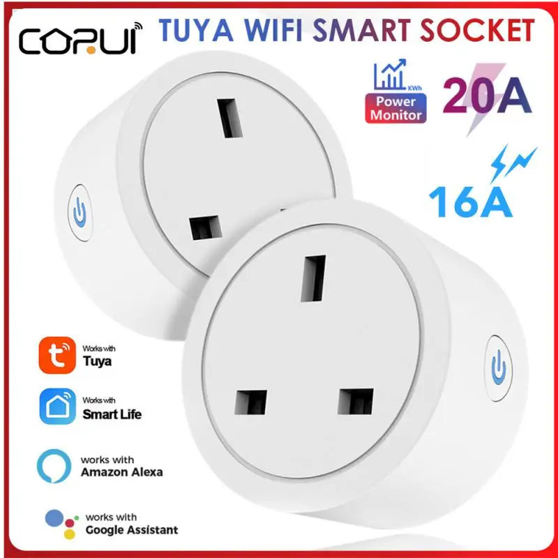 

CORUI Tuya 20A/16A UK WIFI Smart Socket With Power Monitor Smart Life APP Voice Control Timing Is For Alexa Google Assistant