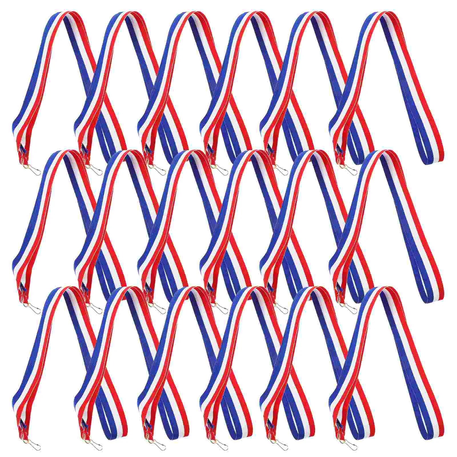 

20 Pcs Red White Blue Ribbon Sport Party Medal Lanyard Award Accessory Neck Snap Clips Polyester Cotton Supply Competition