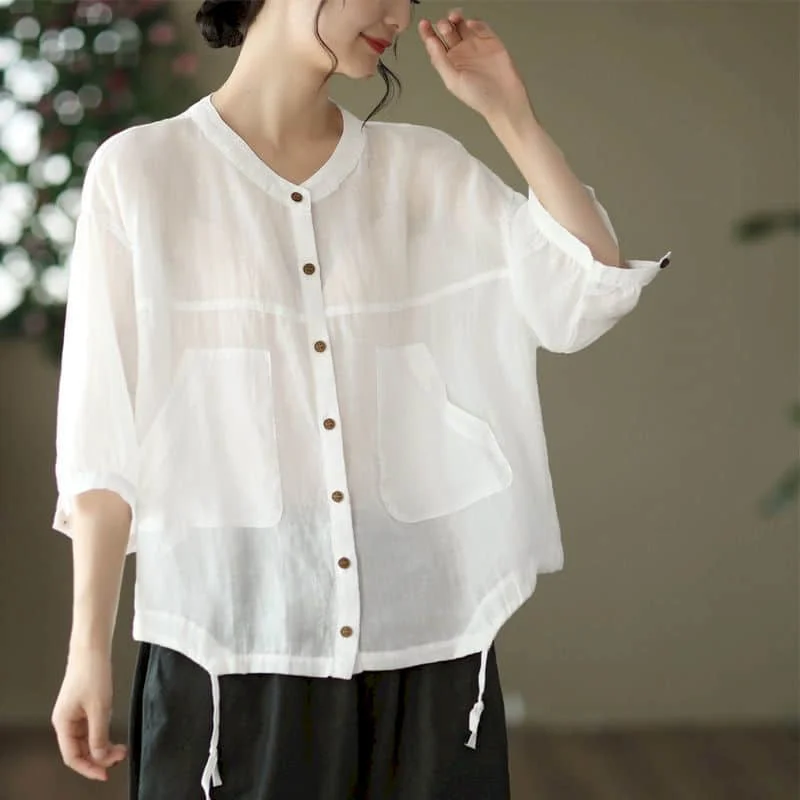Однотонные рубашки для женщин Повседневная летняя тонкая однобортная блузка