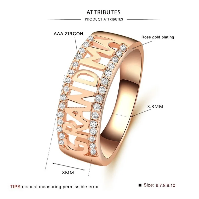 Изысканное модное ювелирное изделие кольцо для бабушки с буквой циркония всей