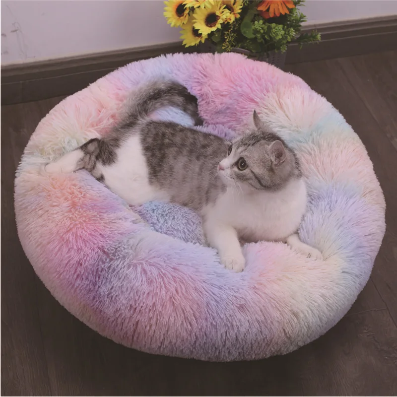 

Super Soft Long Plush Warm Mat Cute Lightweight Kennel Pet Sleeping Basket Bed Round Fluffy Comfortable Touch Pet Products