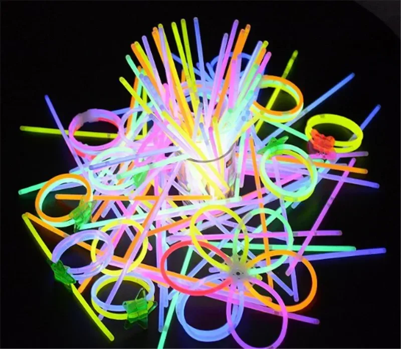 

10 шт. флуоресцентные палочки для вечеринок, разноцветные светящиеся палочки, яркий красочный свет, яркий гибкий светящийся браслет, товары для вечеринок