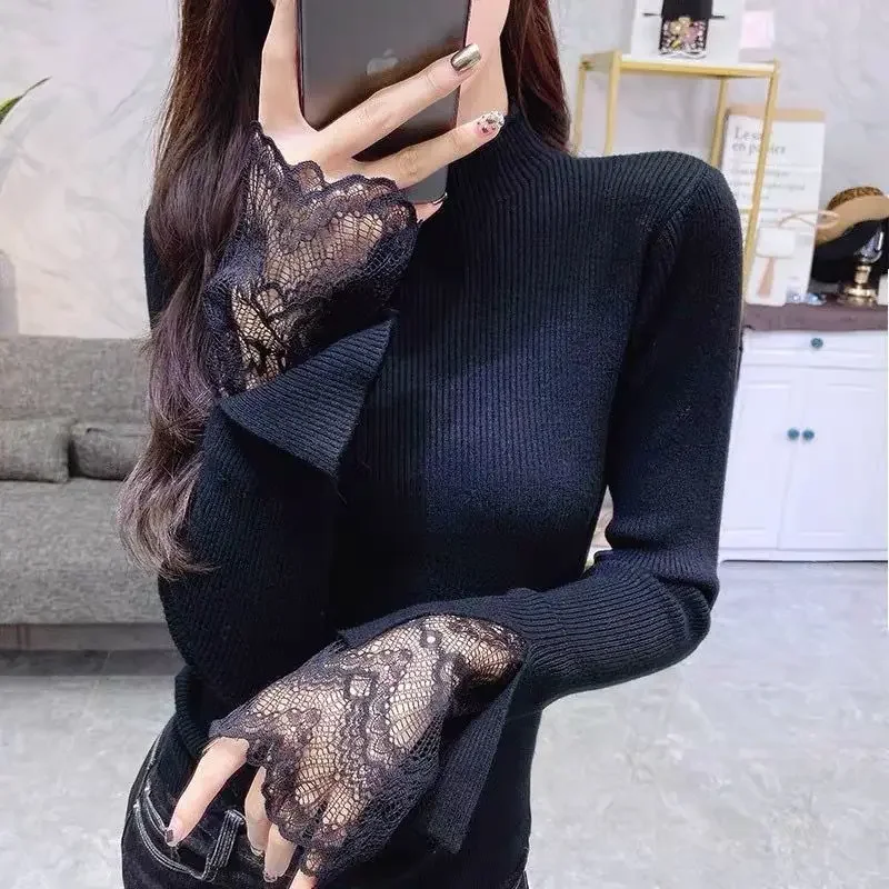 

Knit Tops for Woman White Turtleneck Gigh Neck Jerseys Brown Pullover Women's Sweater Jersey Aesthetic Trend 2023 New Knitwear