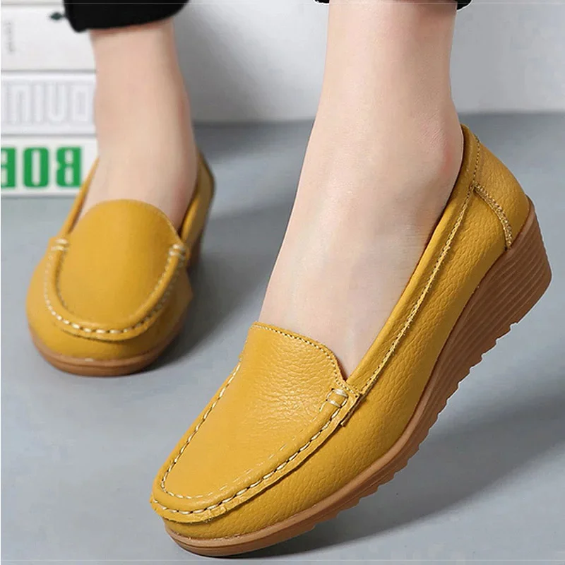 

Туфли женские кожаные на плоской платформе, мягкие лоферы, без застежки, обувь на плоской подошве, обувь на каблуке