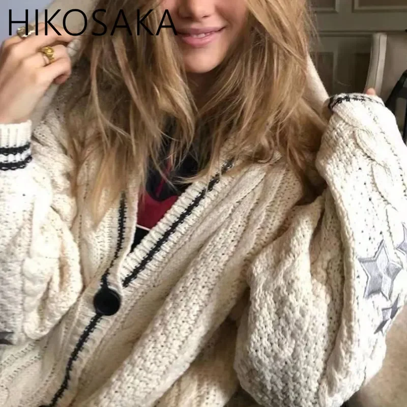 

NEW2023 Autumn Winter Fashion Casual Loose Cardigan V-neck Long Sleeve Buttoned Sweater 2022 New All-match Trendy Embroidery Jum