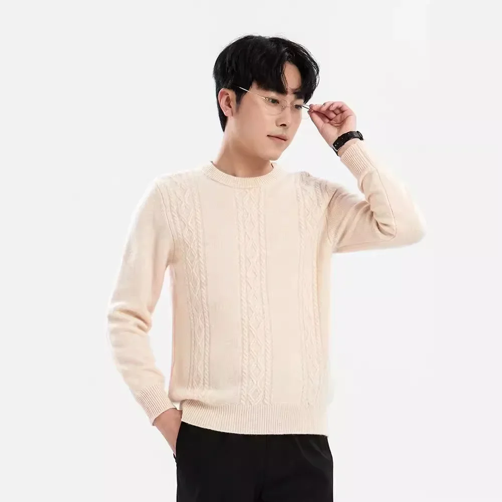 Autumn/Winter Men's Pure Wool Sweater Round Neck Thickened Knitted Top Business Loose-Fit Inner Casual Lifestyle