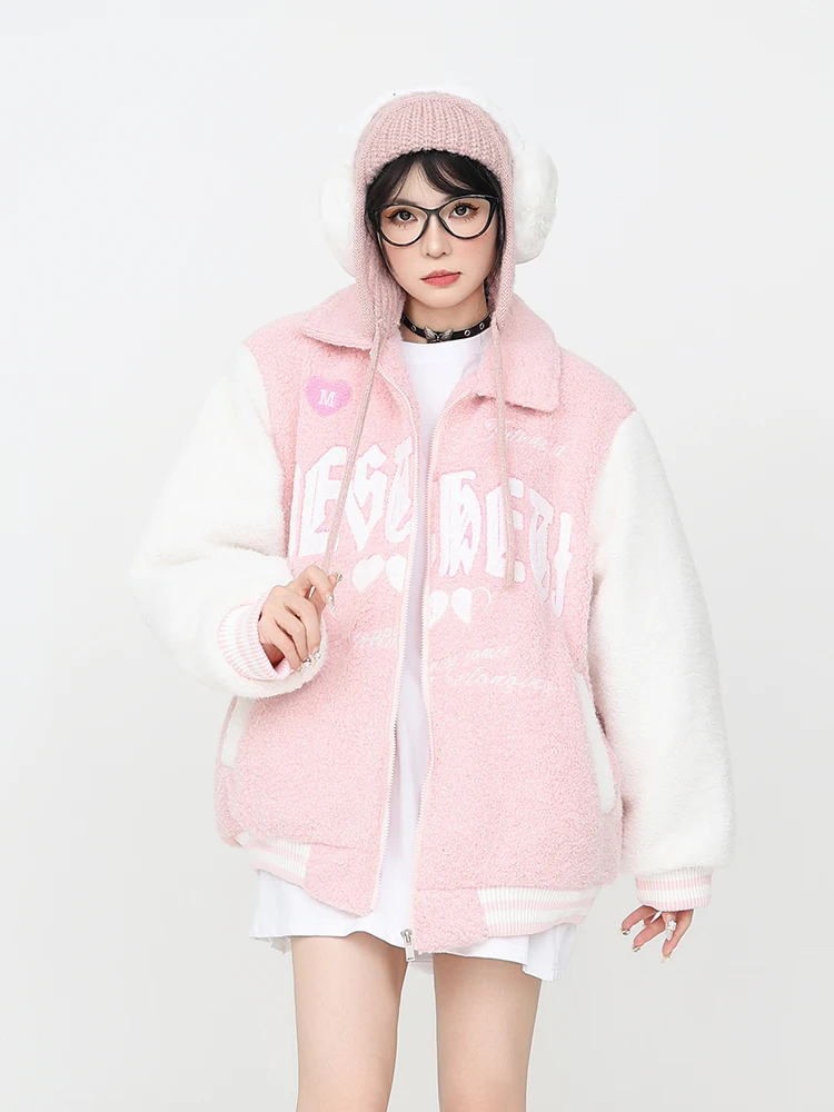 Cedy American Lamb Плюшевая розовая куртка на хлопковой подкладке Верхняя одежда Женская