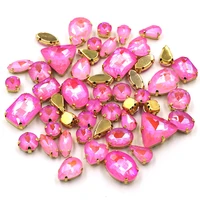 50pcsbag light rose mocha ab color gold claw mix size shape sew on crystal glass rhinestones for wedding dress jewelry making
