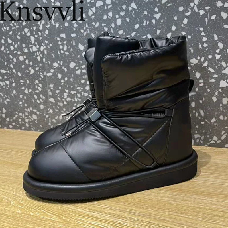 

Down Cotton Snow Boots Woman Lace Up Round Toe Short Boots Ladies Black White Silver Flat Ankle Boots Winter Shoes Women