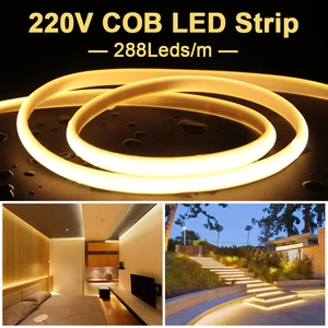 Imported 288 LEDs/M COB LED Strip Light 220V Soft Flexible Tape IP65 Waterproof with EU Power Plug 1-50m for 