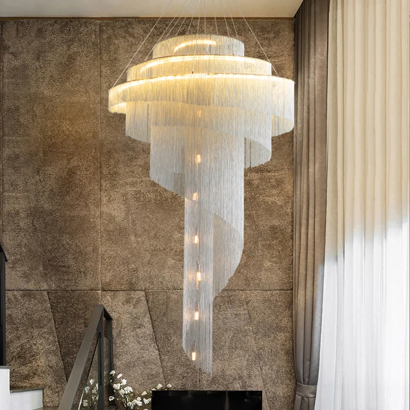 

Tassel aluminum chain gold chandelier in the living room hall staircase hanging lamp luxury chandelier loft led lights