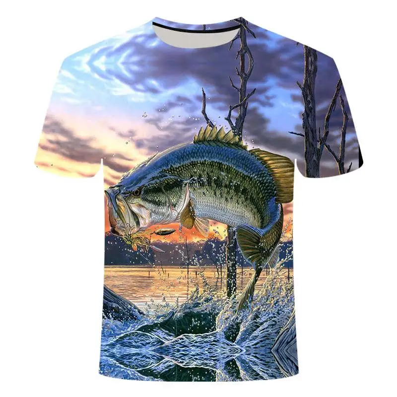 

Summer Fish Outdoor 3D Print Men T Shirt Cool Fishing O-Neck Short Sleeve Casual Oversized Male T-Shirts Men Clothing Tops Tee