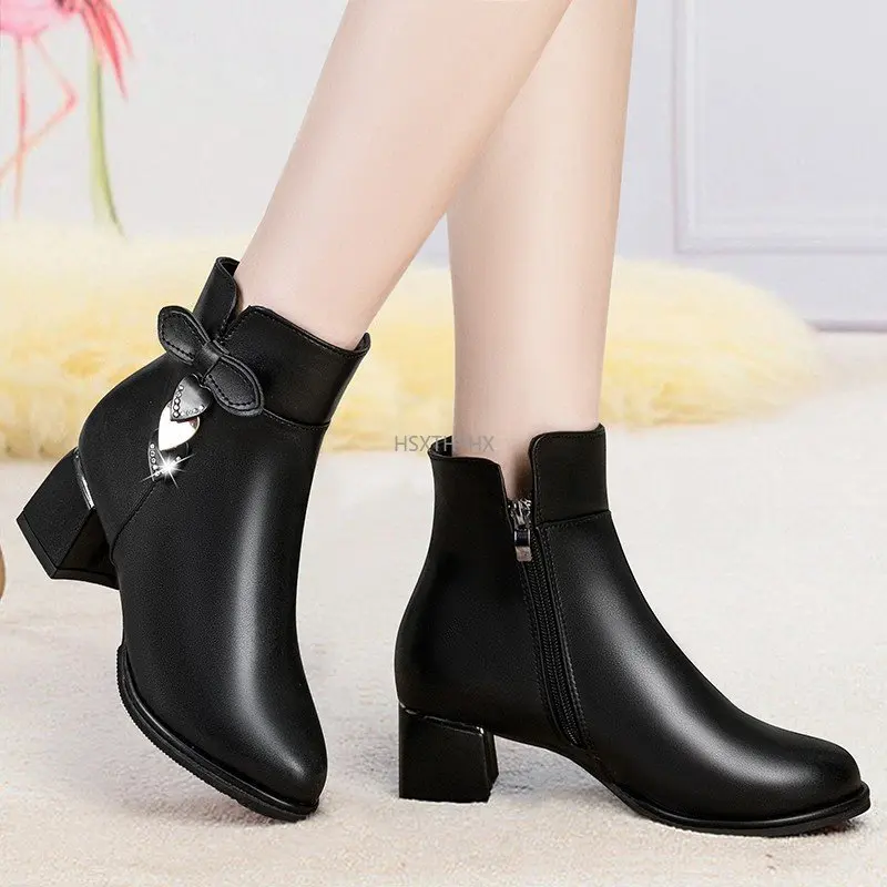 

Женские Классические черные удобные ботинки на молнии сзади с круглым носком, женские осенне-зимние ботинки на квадратном каблуке, Botas De Mujer
