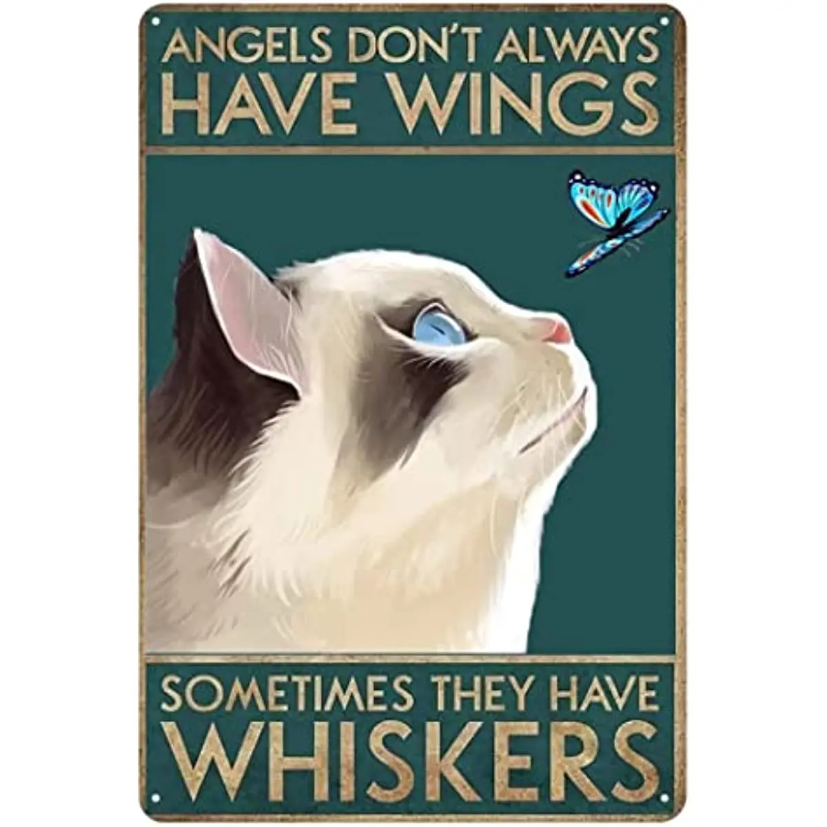 

Angel no wings Cat some whiskers and color butterfly vintage tin logo Art Lover gift Antique bedroom Living room Club 8 x 12 in