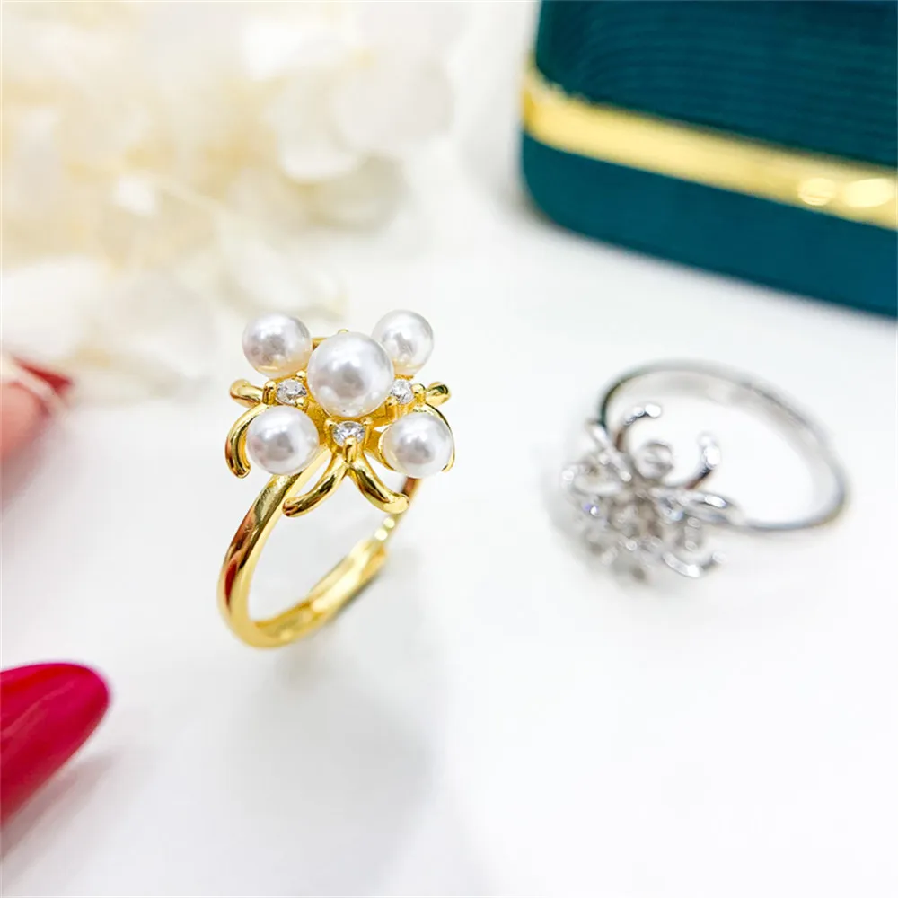 

DIY Pearl Accessories S925 Sterling Silver Jewelry Multi Bead Gold Ring Empty Fit 3-5mm Beads