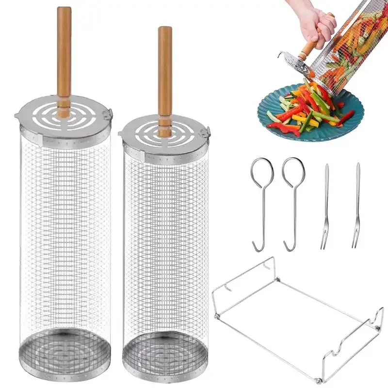 Сетка для барбекю из нержавеющей стали круглая корзина гриля с ручкой