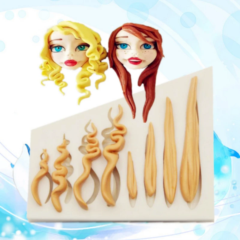 DIY 3D Doll Hair Mould Baby Face Fondant Mold Cake Decoration Tools Chocolate Mold Silicone Cake Mold Custom Baking Tool