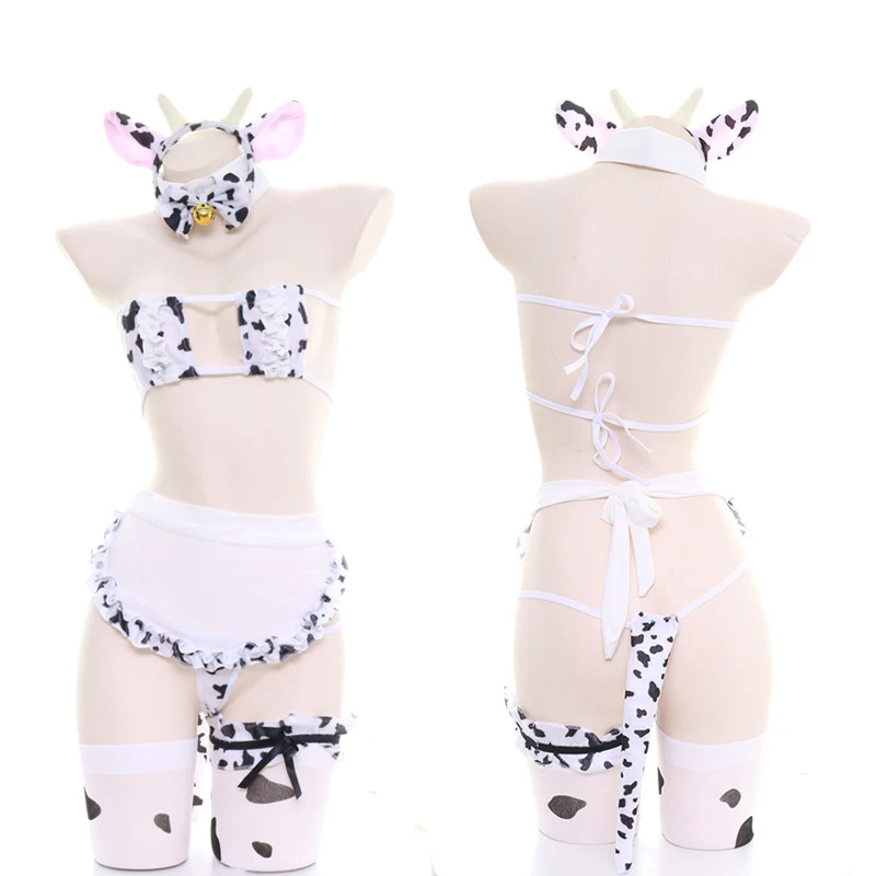 

Lolita Japanese Cow Cosplay Costumes Bra & Panties Set Bikini Women Cute Anime Maid Lingerie Underwear Wholesale
